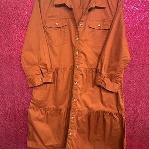 Rust Orange Button-Up Dress